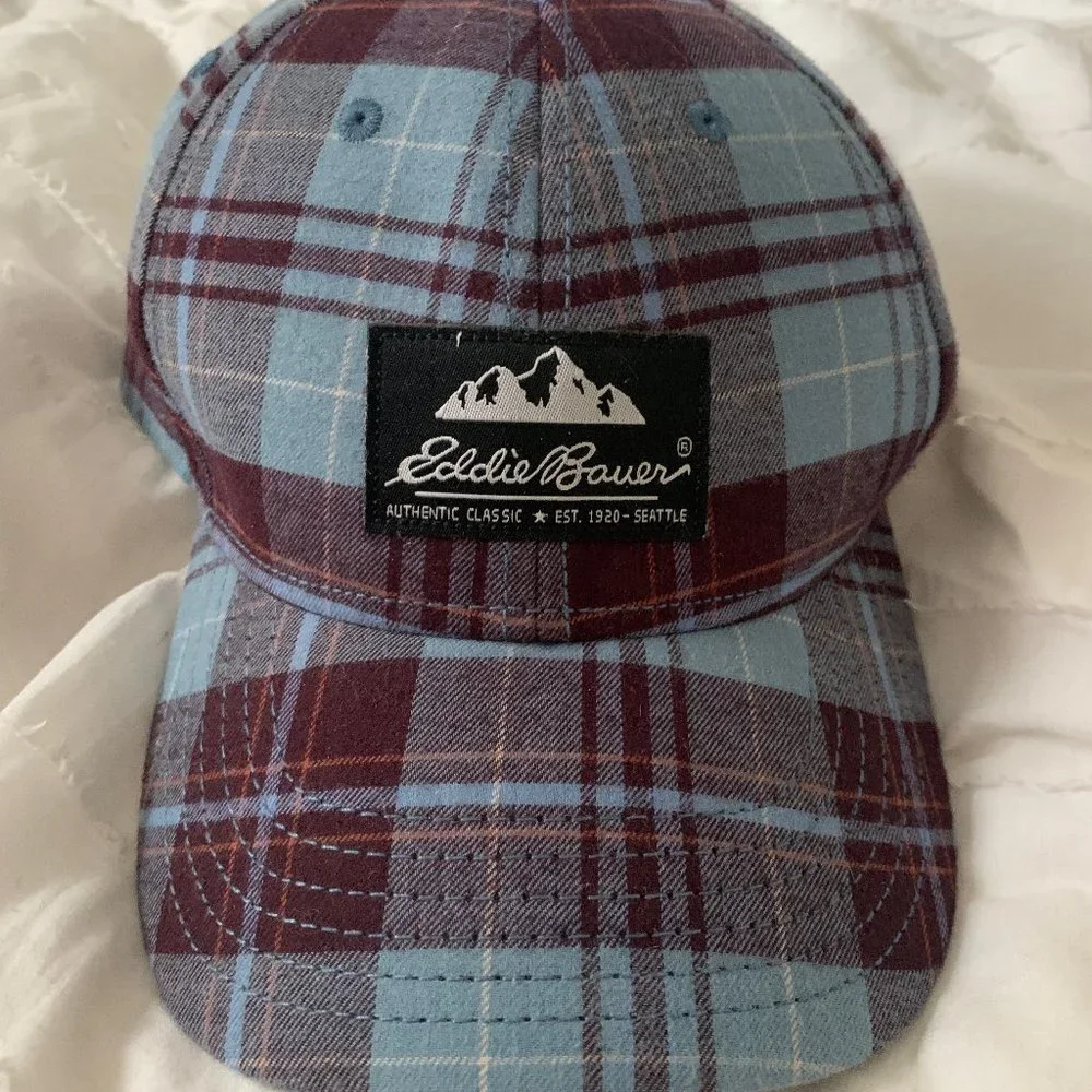 Eddie Bauer Blue Purple Plaid Baseball Hat - Picture 1 of 2